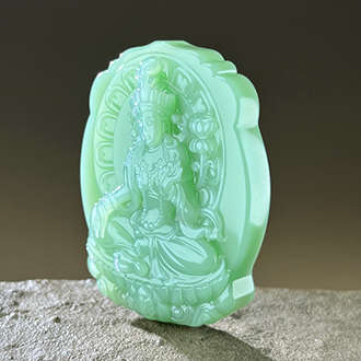 和田玉高貨 碧玉粉青 觀音吊墜